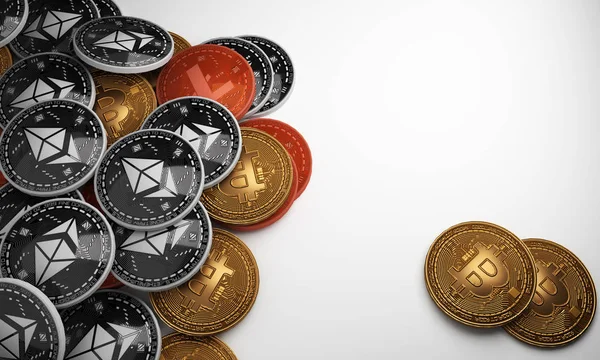 Set of cryptocurrencies with a golden bitcoin and silver bitcoin — Stock Photo, Image