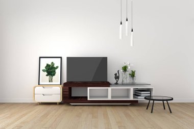 Boş oda, oturma odası tropikal tarzı Smart Tv Mock-up. 3d r