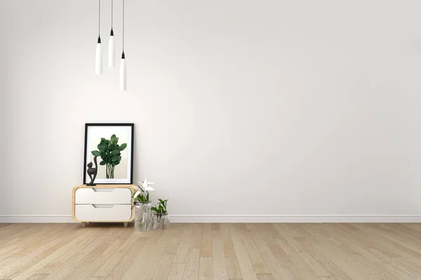 Interiér s japonským obývacím pokojem na prázdné bílé stěně - — Stock fotografie