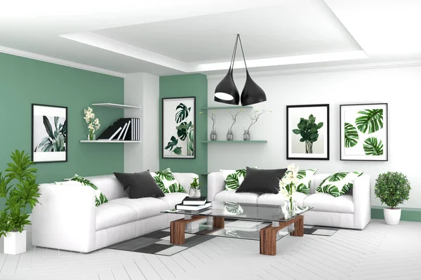 Woonkamer interieur-moderne tropische stijl met Compositi — Stockfoto