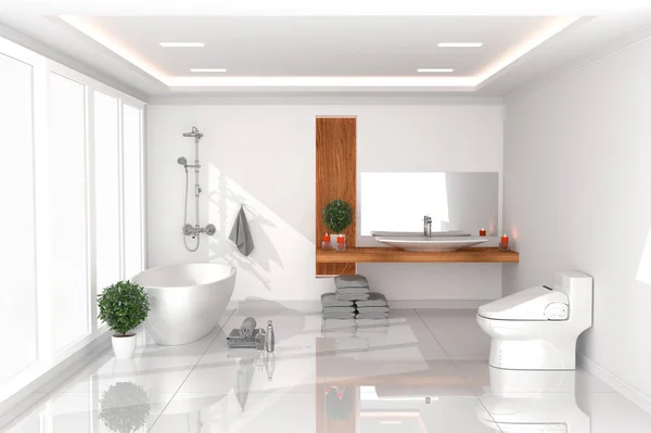 Bath room Interior - white empty room concept - modern style, ba — Stock Photo, Image