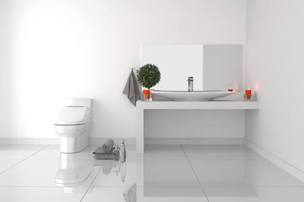 Cuarto de baño Interior - concepto de habitación vacía blanca - estilo moderno, ba — Foto de Stock
