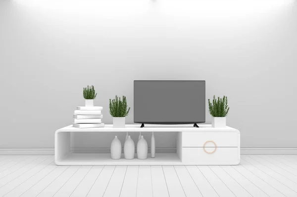 Smart tv - mock up - konzept wohnzimmer white style - white mod — Stockfoto