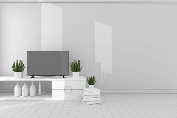 Smart Tv Mock up conceito sala de estar estilo branco mod branco — Fotografia de Stock