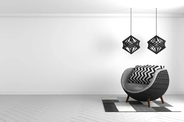 Пустой концепт - современная черно-белая композиция с художественной лампой — стоковое фото