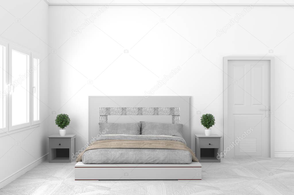 Empty concept - Beautiful white bed room empty style with white 