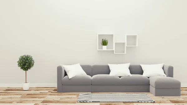 Tomt rum, soffa och växter, tropiskt modernt tomt rum. 3D-rendering — Stockfoto