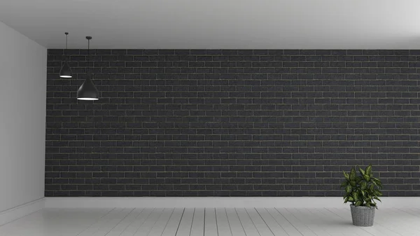 Black brick wall and white wooden ,Modern loft style. 3D renderi