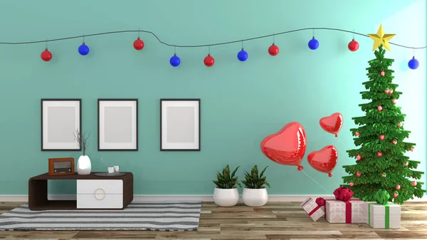 Style de Noël, intérieur de la chambre à la menthe, style moderne. rendu 3D — Photo