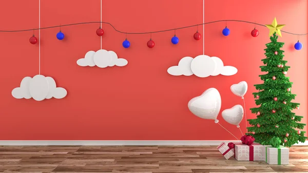 Decorações de Natal quarto design. Renderização 3D — Fotografia de Stock