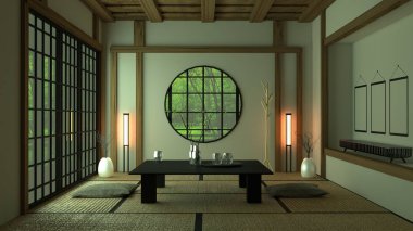 Oda Tasarımı Japon tarzı. 3d render 