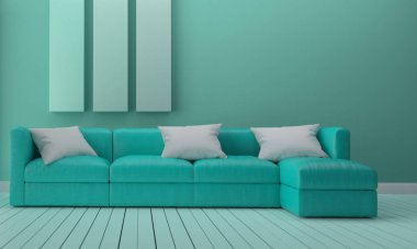 Yeşil nane odası iç tasarım. 3d render