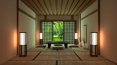 Oda Tasarımı Japon tarzı. 3d render