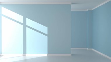 Boş odada Mavi Nane duvar arka plan ve ahşap zemin. 3d ren