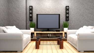 Tv ve Hoparlör ile Karaoke odası Modern kırmızı tarzı. 3d render