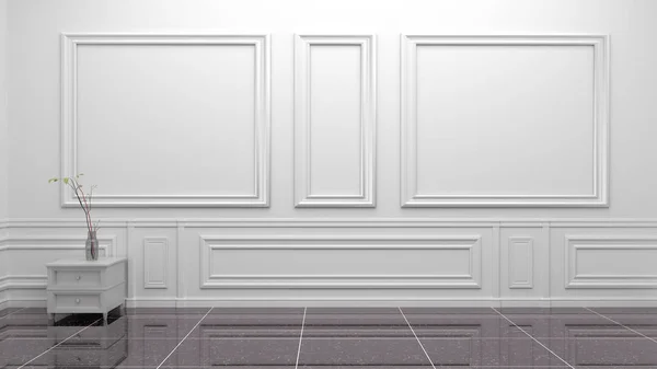 Quarto de luxo branco vazio interior. Renderização 3d — Fotografia de Stock