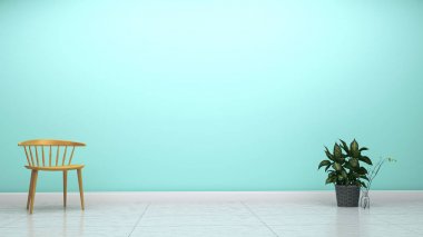 Boş beyaz zemin iç yeşil nane duvar. 3d render