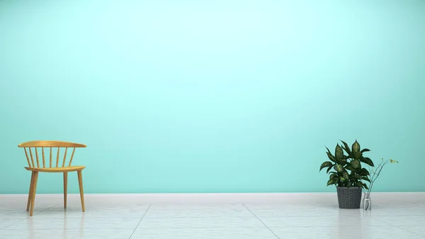 Zöld menta fal üres, fehér padló belsejében. 3D-leképezés — Stock Fotó