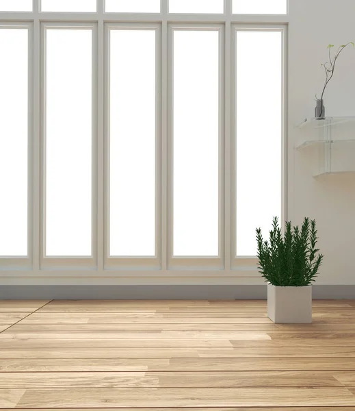 Habitación blanca vacía con plantas y jarrón. Renderizado 3D — Foto de Stock