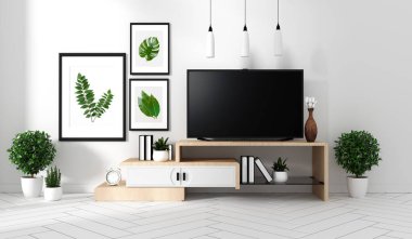 Akıllı Tv Mockup boş siyah ekran ile dolap takılan bir