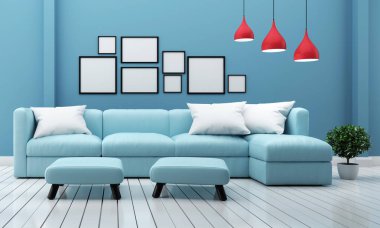 Minimal tasarımlar, kanepe bitkileri ve lamba ile oturma odası iç 