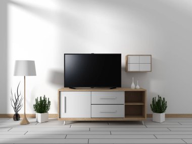 Akıllı Tv Mockup boş siyah ekran ile dolap üzerinde asılı d