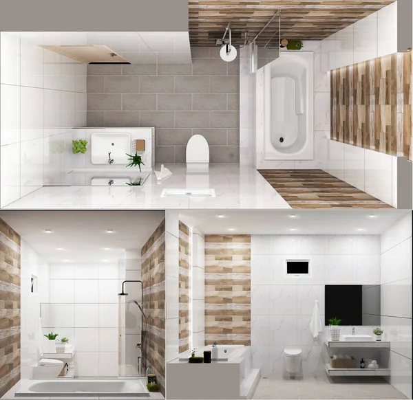 Pokój wnętrze projekt WC nowoczesny styl. renderowanie 3D — Zdjęcie stockowe