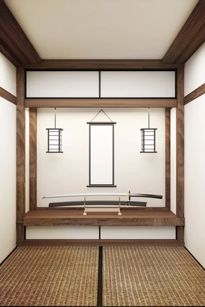 Mock up, speciaal ontworpen in Japanse stijl, lege kamer. 3d — Stockfoto