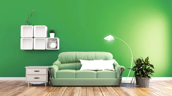 Minimale Designs, Wohnzimmereinrichtung mit Sofapflanzen und Lampe — Stockfoto