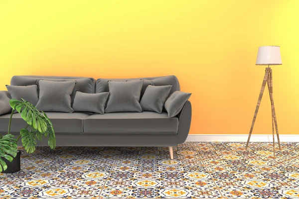Salón interior con azulejo clásico textura piso fondo — Foto de Stock