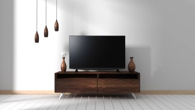 Akıllı Tv Mockup boş siyah ekran ile dolap üzerinde asılı d