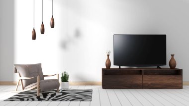 Ahşap ca asılı boş siyah ekran ile Smart Tv Mockup