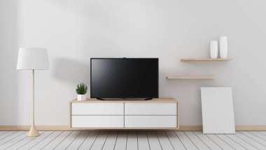 Akıllı Tv Mockup boş siyah ekran ile dolap üzerinde asılı d
