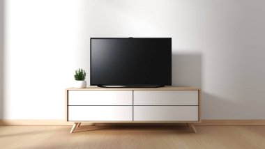 Akıllı Tv Mockup boş siyah ekran ile dolap üzerinde asılı d