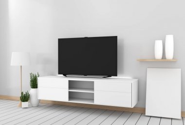 Akıllı Tv Mockup boş siyah ekran ile dolap üzerinde asılı d