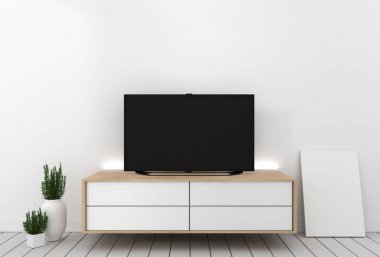 Akıllı Tv Mockup boş siyah ekran ile dolap üzerinde asılı d