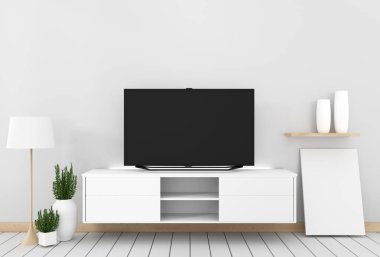 Akıllı Tv Mockup boş siyah ekran ile dolap üzerinde asılı d