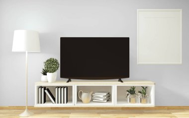 Oda minimal tasarım ve Deco ile TV dolabı ve ekran mock up