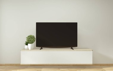 Oda minimal tasarım ve Deco ile TV dolabı ve ekran mock up