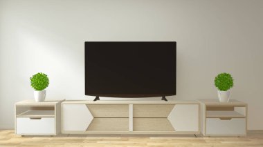 Oda minimal tasarım ve Deco ile TV dolabı ve ekran mock up