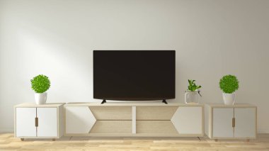 Oda minimal tasarım ve Deco ile TV dolabı ve ekran mock up
