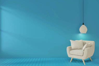 Koltuk ve lamba çatısı üzerinde yastık ile modern boş oturma odası. 3