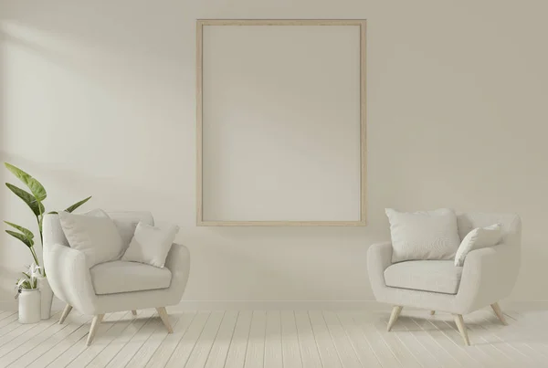 Interior mock up poster frame and armchair in living room mock u