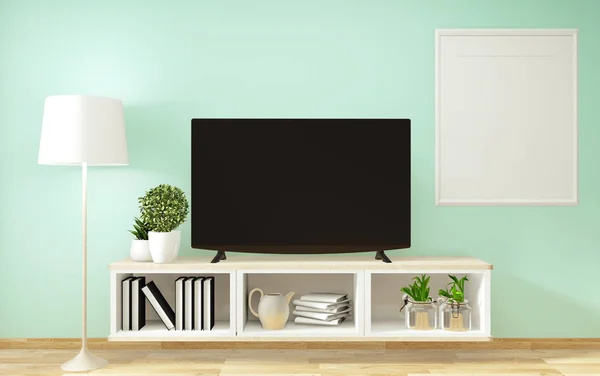 Mockup Smart Tv ,mint living room with decoraion zen style minim — Stock Photo, Image