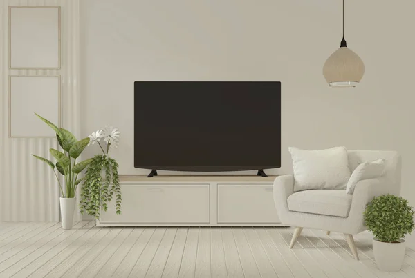 Interieur poster Smart TV kast en fauteuil op kamer minimaal d — Stockfoto
