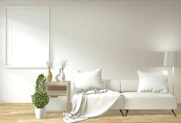 Moderno zen sala de estar interior com sofá e plantas verdes japão — Fotografia de Stock