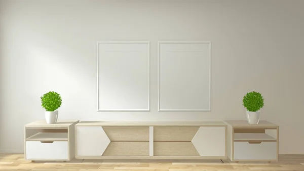 Mock up TV kabinet dan tampilan dengan ruang desain minimal dan deco — Stok Foto