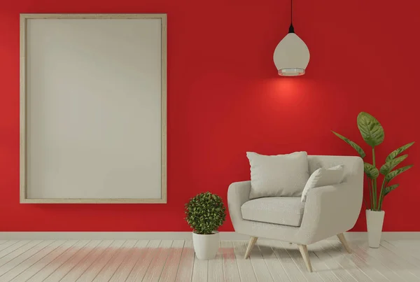 Interior simular quadro de cartaz e poltrona na sala de estar zombar u — Fotografia de Stock