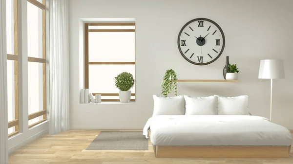 홈 인테리어 벽 나무 침대, 커튼 과 장식 조롱 — 스톡 사진