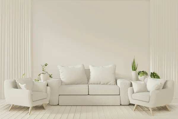 Interior mock up poster con sofá y plantas de decoración en livin —  Fotos de Stock